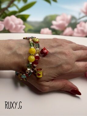 Colorful Beaded Charm Bracelet with Yellow Accents